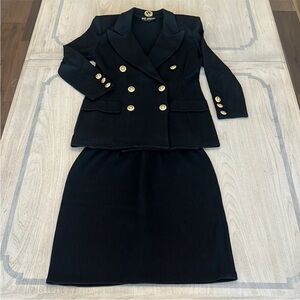 St. John Basics Chic Black Skirt Set with Gold Accents